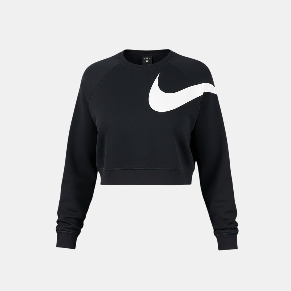 Nike L Black Dri-Fit Big Swoosh Cropped Sweatshirt Athleisure Gymcore EUC